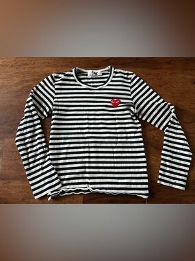 Comme des Garçons PLAY Women's White Striped Long Sleeve T-Shirt - Size XS